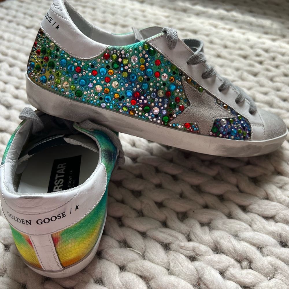 Golden Goose Super Star Sneakers with Rainbow Crystals